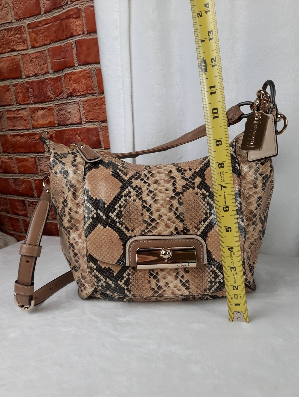 Coach Kristen Snakeskin Shoulder Bag - Tan and Black - Picture 10 of 16